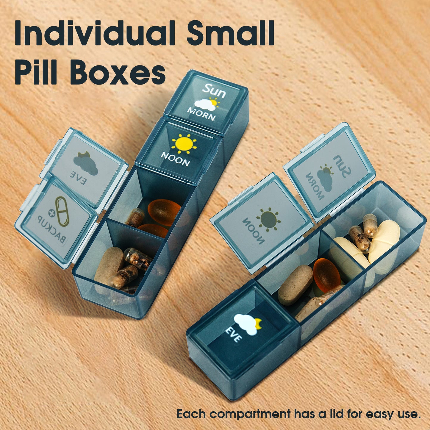 21 Compartment and 28 Compartment Pill Organizer 4 Times a Day, Weekly Pill Case, 7 Day Medication Organizer Large Compartments Travel Supplements Storage Vitamin Container (Blue Brown and Green)