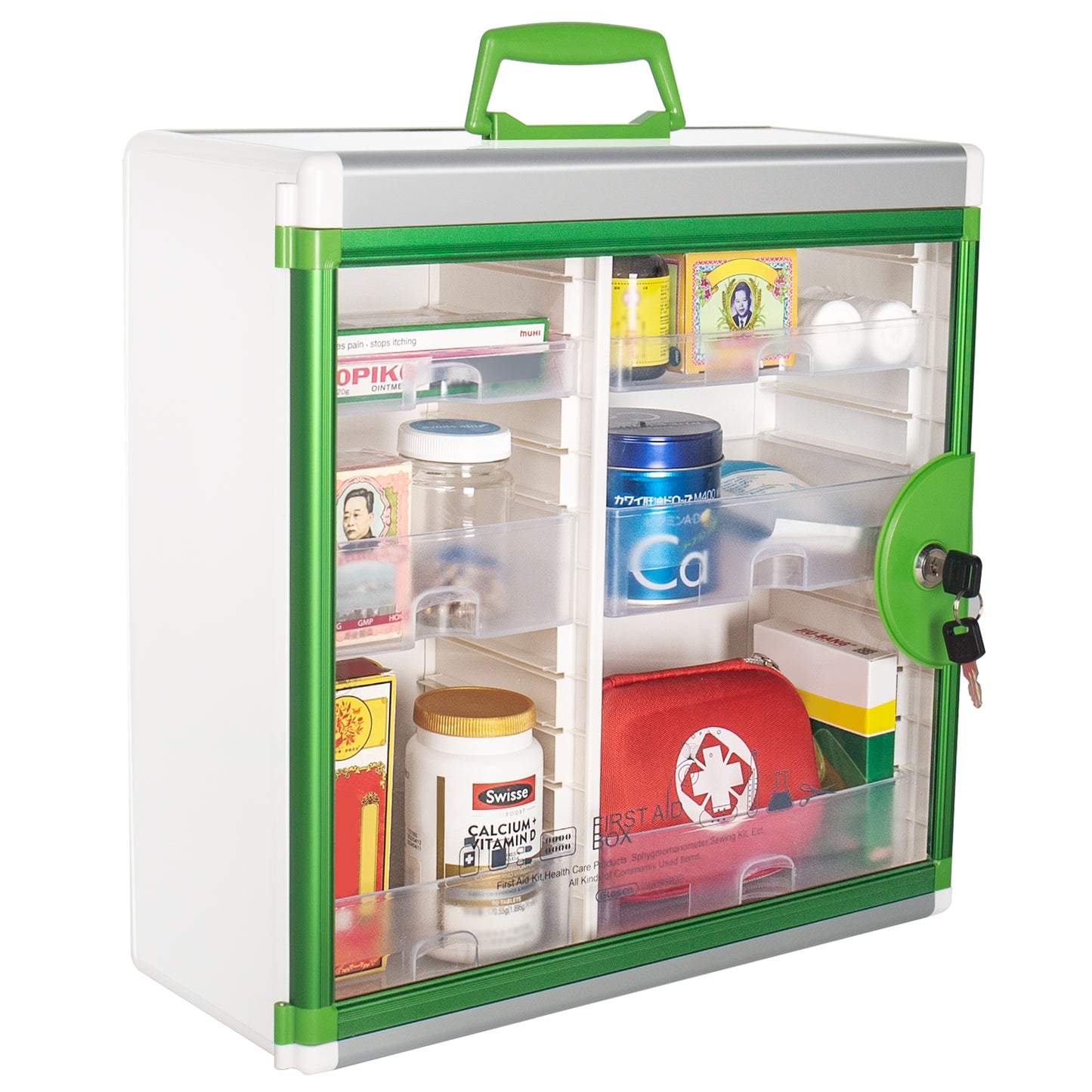Medicine Cabinet Locking Medicine Cabinet Wall Mounted 15.62 x 6.5 x 15.43 Inch and 12.4 x 6.5 x 14.17Inch Portable Storage Container Big Capacity Green