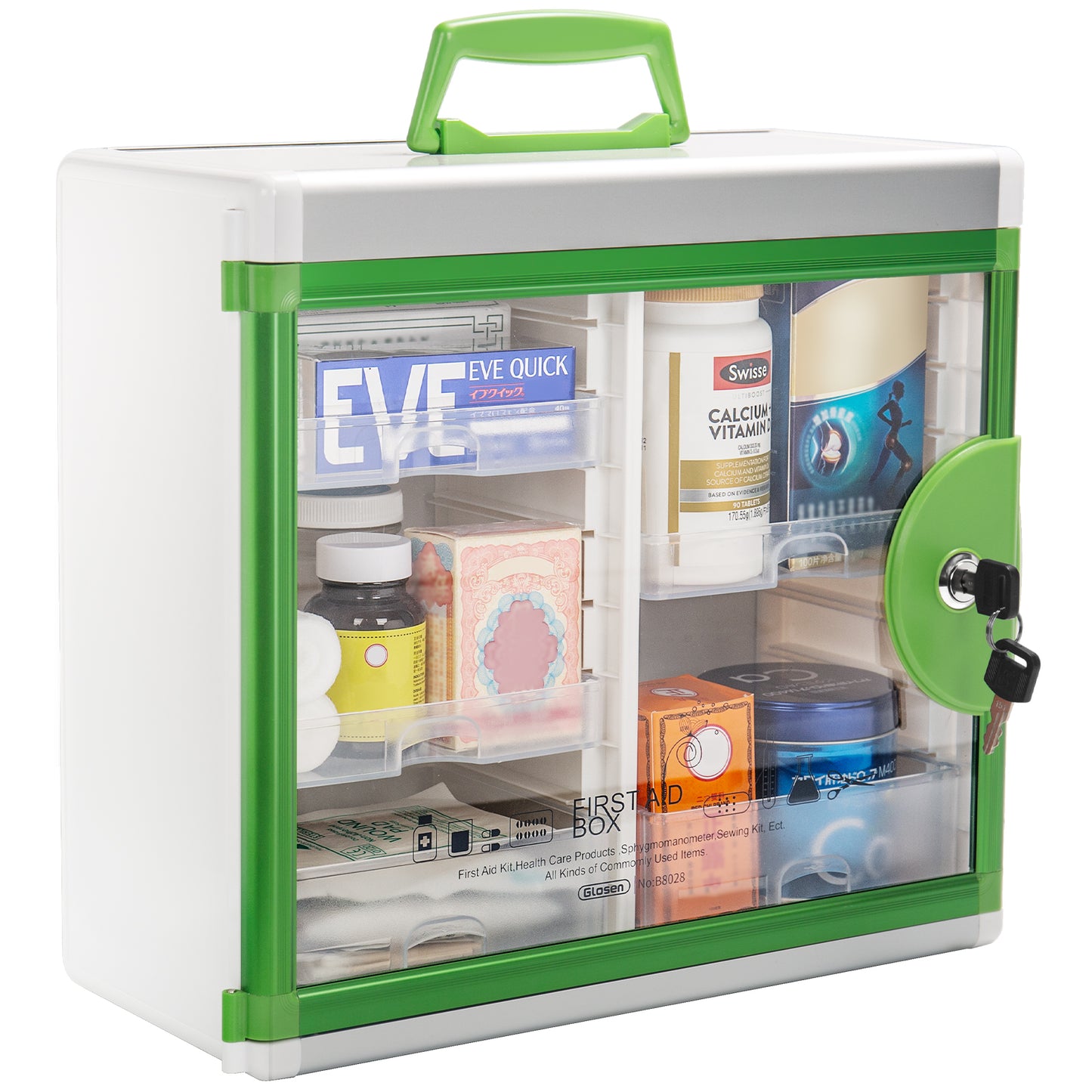 Medicine Cabinet Locking Medicine Cabinet Wall Mounted 15.62 x 6.5 x 15.43 Inch and 12.4 x 6.5 x 14.17Inch Portable Storage Container Big Capacity Green