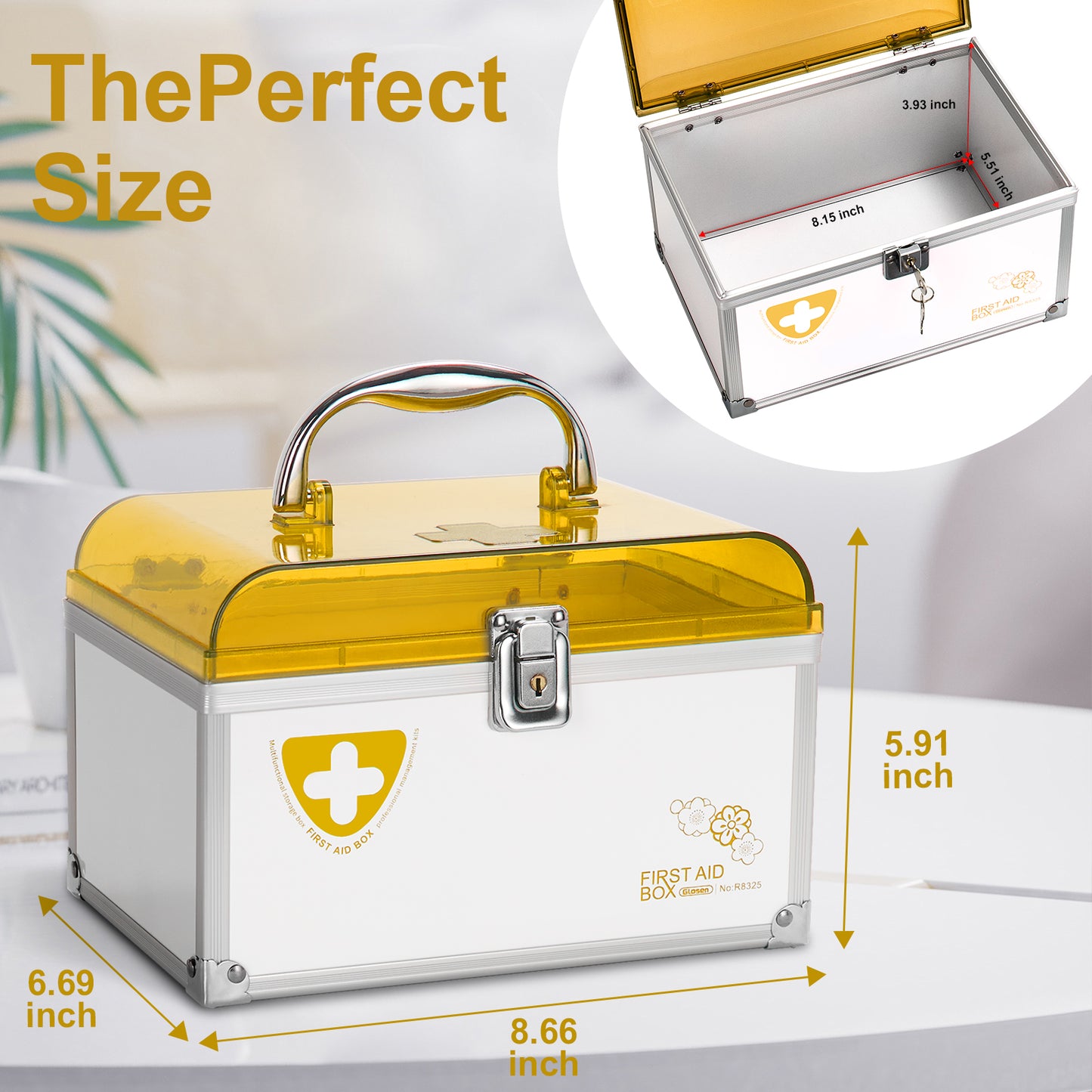 Medicine Lock Box With Key,8.46 * 5.87 * 5.51 Inch,locked Medicine Box with Child Safe Lock