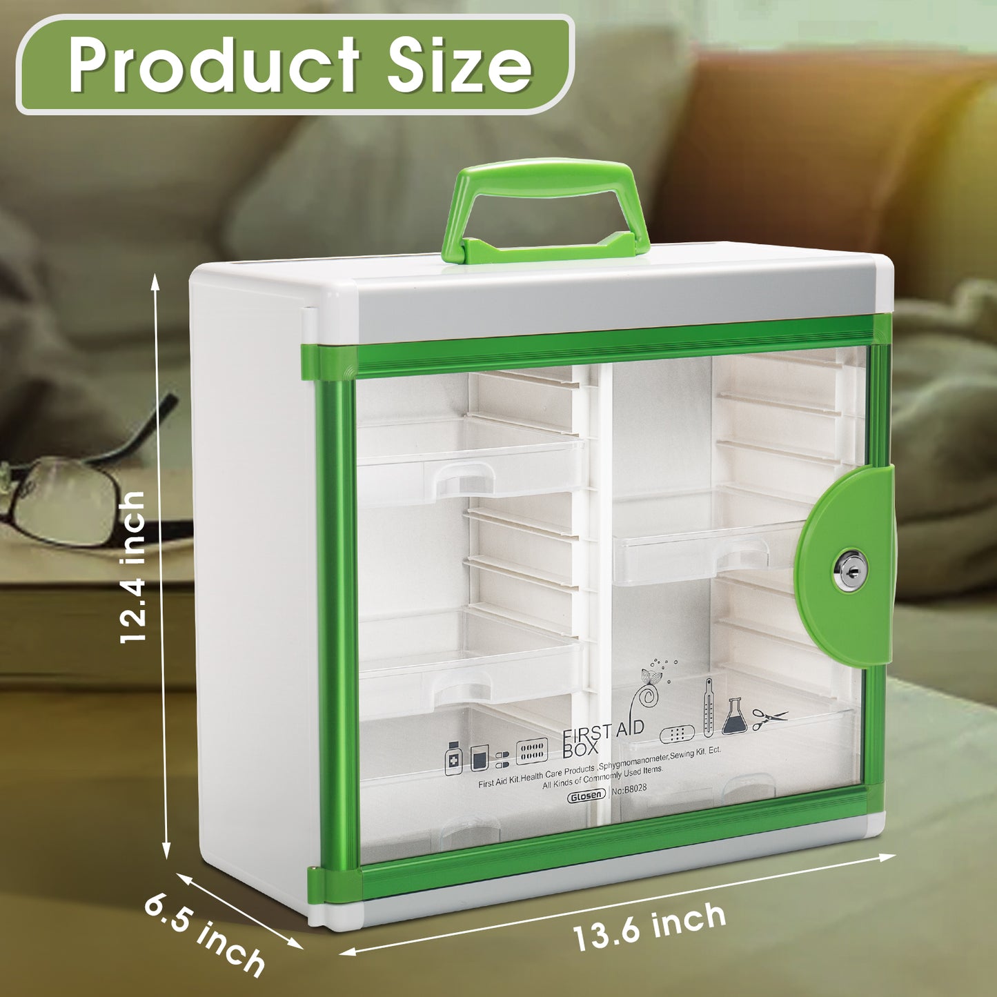 Medicine Cabinet Locking Medicine Cabinet Wall Mounted 15.62 x 6.5 x 15.43 Inch and 12.4 x 6.5 x 14.17Inch Portable Storage Container Big Capacity Green