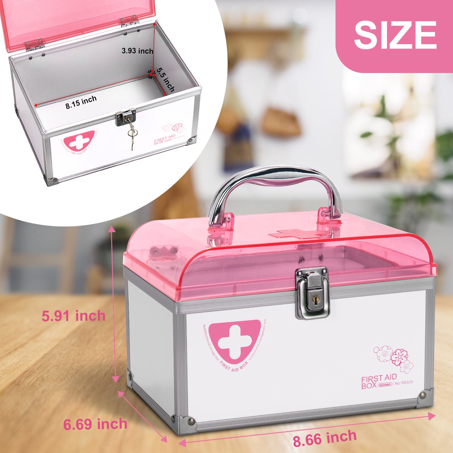 Medicine Lock Box With Key,8.46 * 5.87 * 5.51 Inch,locked Medicine Box with Child Safe Lock