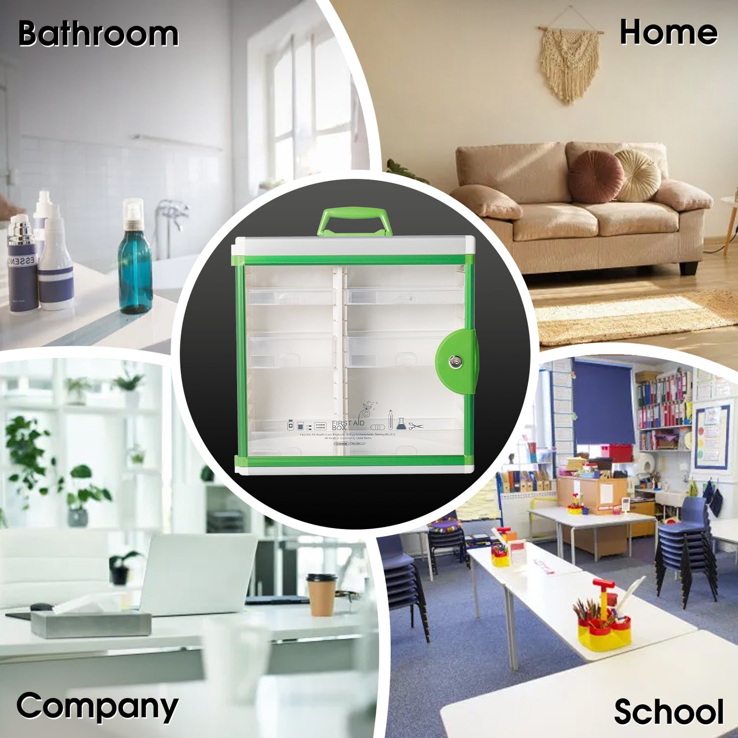 Medicine Cabinet Locking Medicine Cabinet Wall Mounted 15.62 x 6.5 x 15.43 Inch and 12.4 x 6.5 x 14.17Inch Portable Storage Container Big Capacity Green