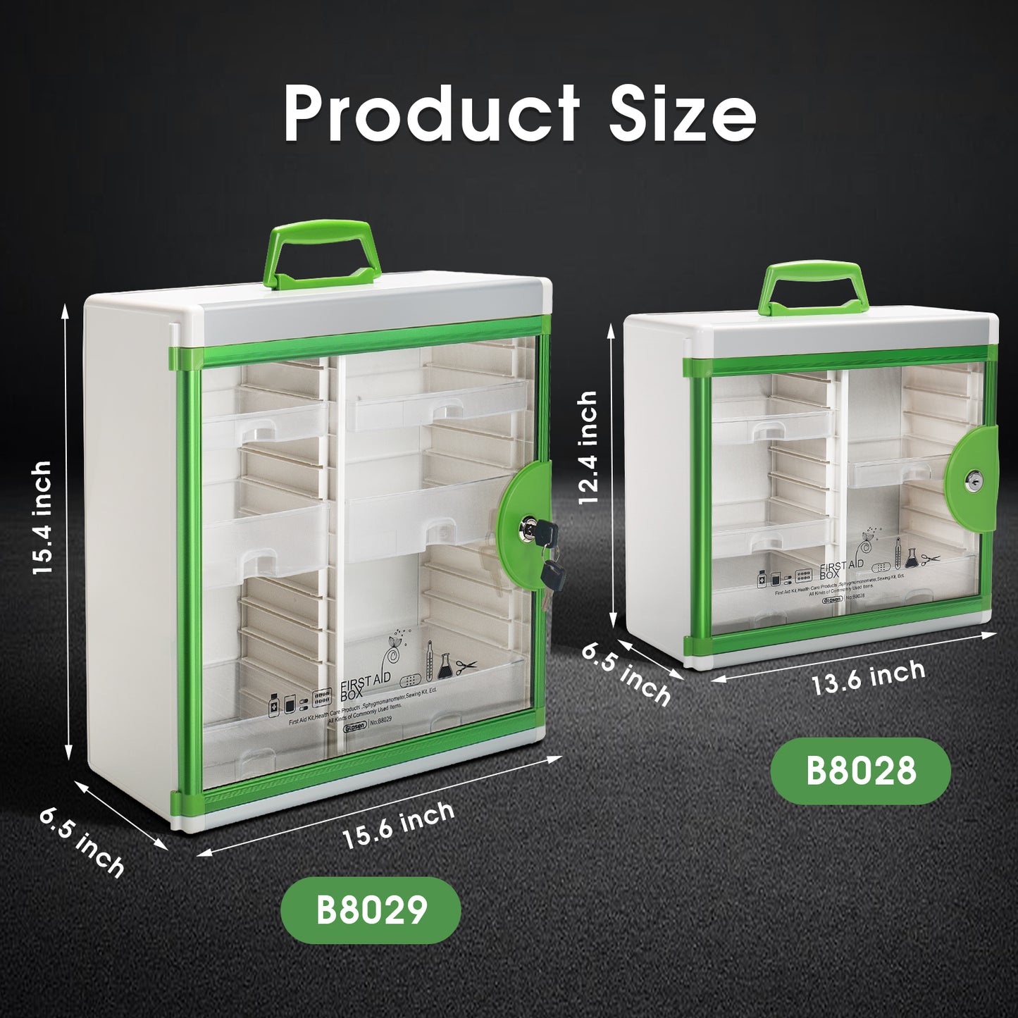 Medicine Cabinet Locking Medicine Cabinet Wall Mounted 15.62 x 6.5 x 15.43 Inch and 12.4 x 6.5 x 14.17Inch Portable Storage Container Big Capacity Green