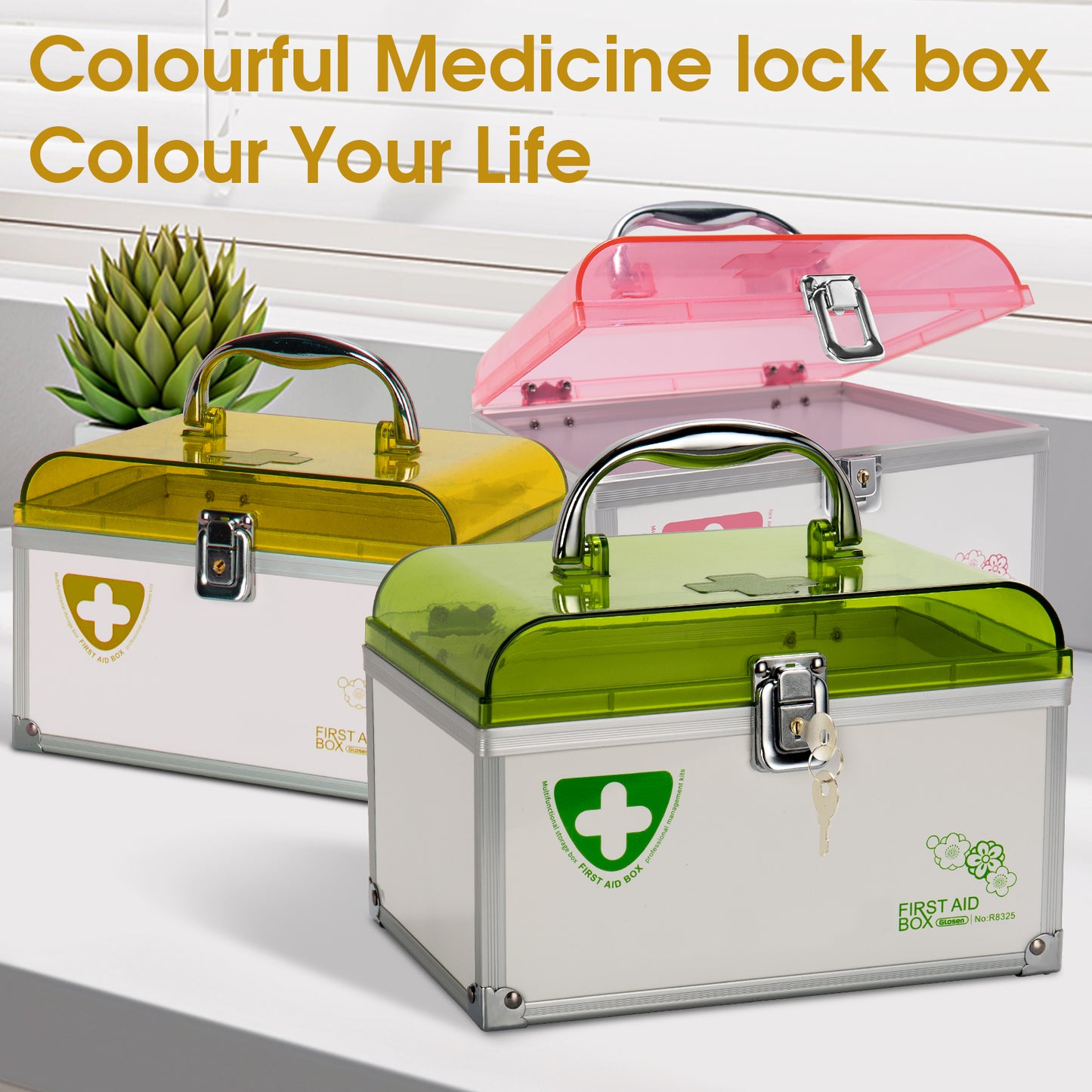 Medicine Lock Box With Key,8.46 * 5.87 * 5.51 Inch,locked Medicine Box with Child Safe Lock