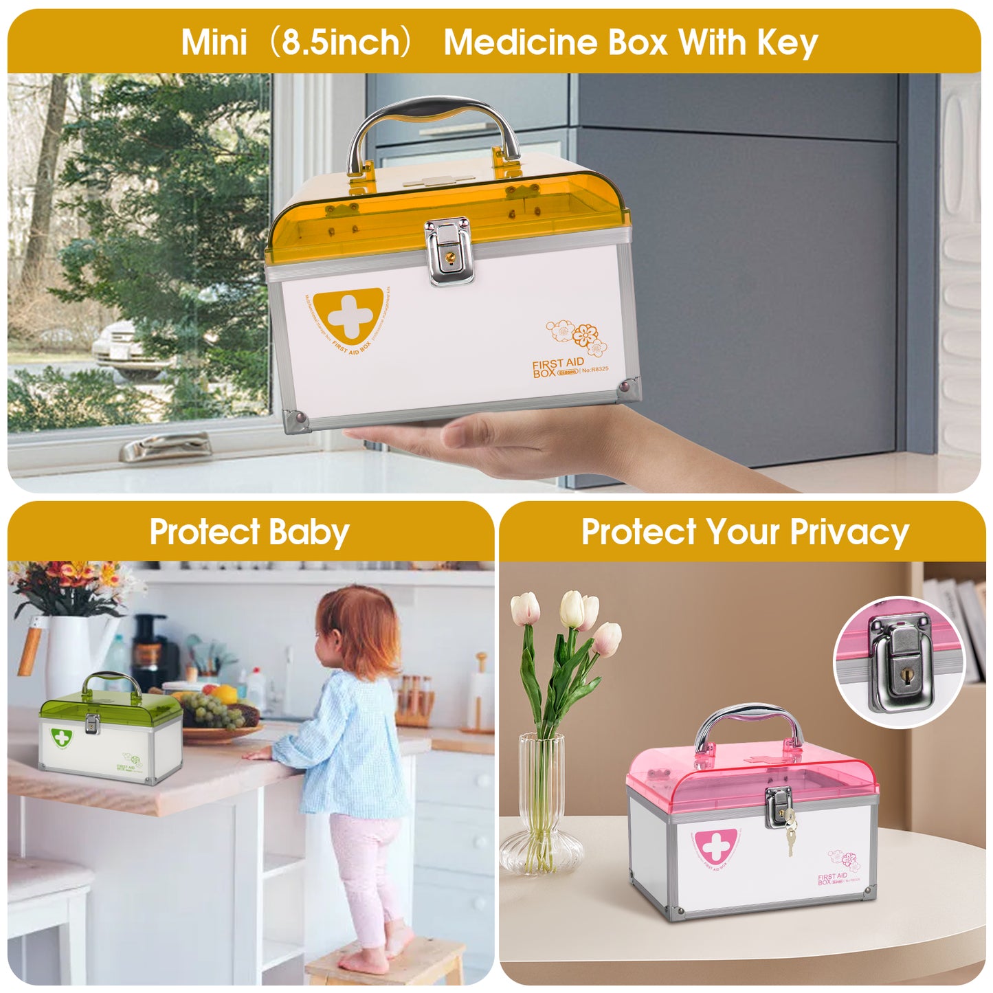 Medicine Lock Box With Key,8.46 * 5.87 * 5.51 Inch,locked Medicine Box with Child Safe Lock