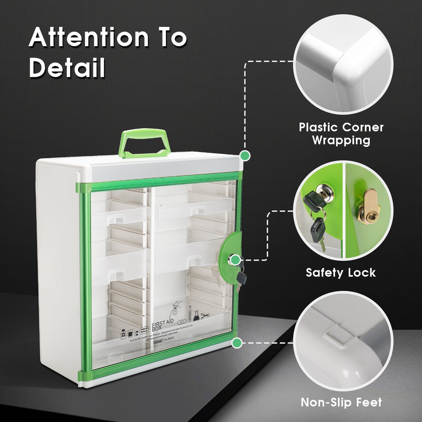 Medicine Cabinet Locking Medicine Cabinet Wall Mounted 15.62 x 6.5 x 15.43 Inch and 12.4 x 6.5 x 14.17Inch Portable Storage Container Big Capacity Green