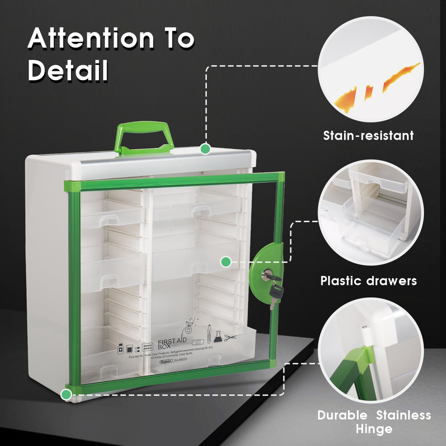 Medicine Cabinet Locking Medicine Cabinet Wall Mounted 15.62 x 6.5 x 15.43 Inch and 12.4 x 6.5 x 14.17Inch Portable Storage Container Big Capacity Green