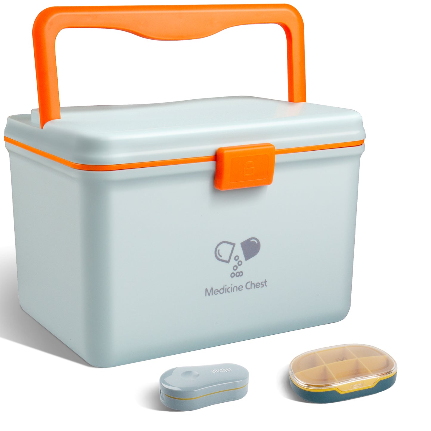 Medicine Lock Storge Box,(Dispenser + pill cutter),Storage Organizer, Household Portable Sundries Storage Box, Home Organizer,Large capacity storage box