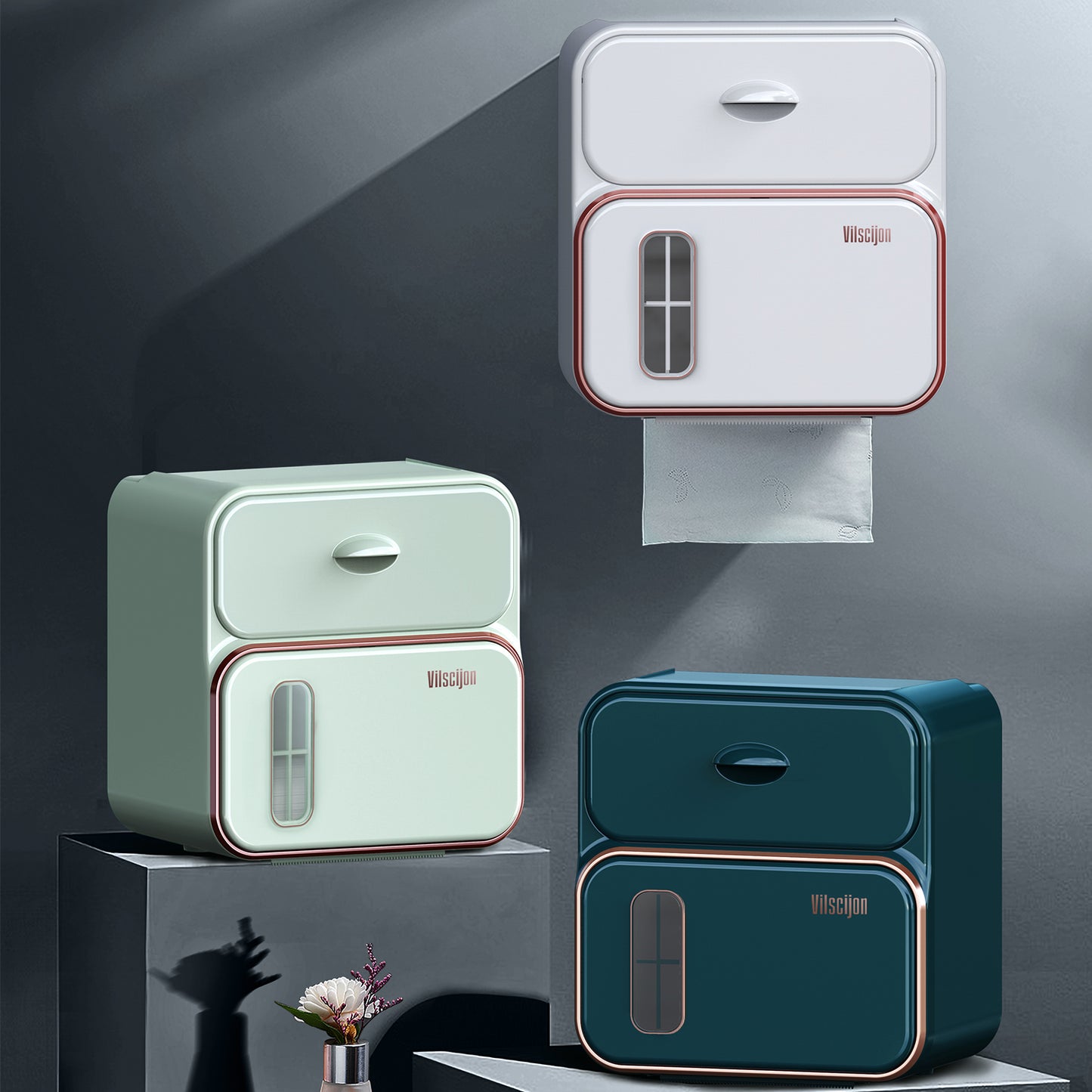 Household Essentials Bathroom Wall Tissue Storage Box with Waterproof Tape Drawer - Family Organizer Gift Decoration Shelf
