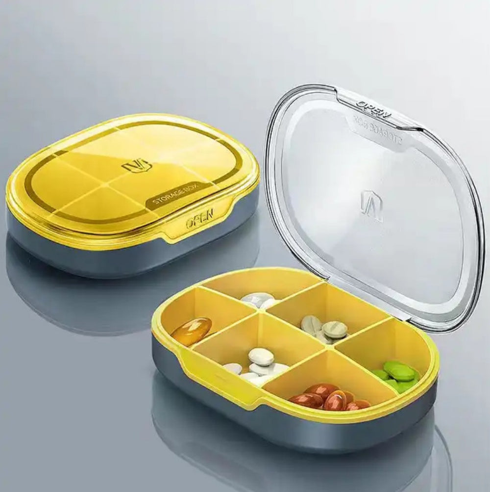 Pill Organizer, Pill Box 2 Pack, Small Pill Case for Purse & Pocket, Daily Medicine Vitamin Pill Box, Fish Oil Box, Supplement Box 2 Pcs (Six-Compartment) 4Color