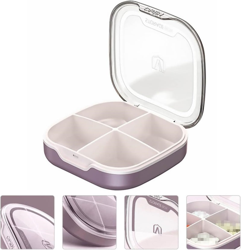 Glosen Pill Organizer Travel,Pill Box, Small Pill Case for Purse & Pocket, 4Compartments Pill Case, Daily Medicine Vitamin Box, Fish Oil Box, Supplement Box (Four-Compartment) (2 Color))