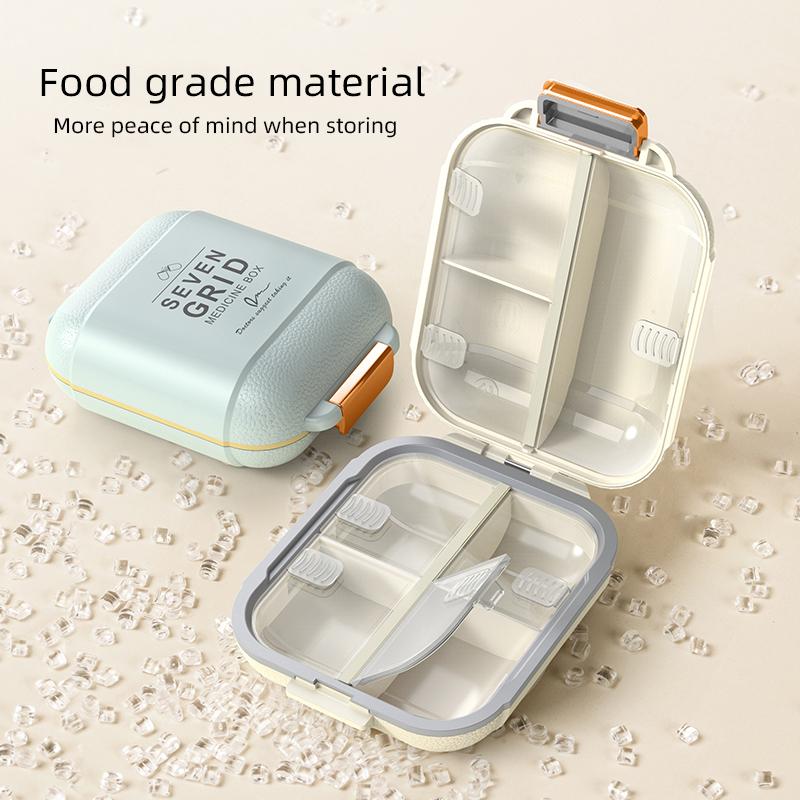 Cute Portable Pill Box, 7 Grid Sub-packaging Pills Sealed Storage Box,Portable Dust-proof Storage Organizer, Pill Storage Box,Travel Medicine Box,Travel Essentials