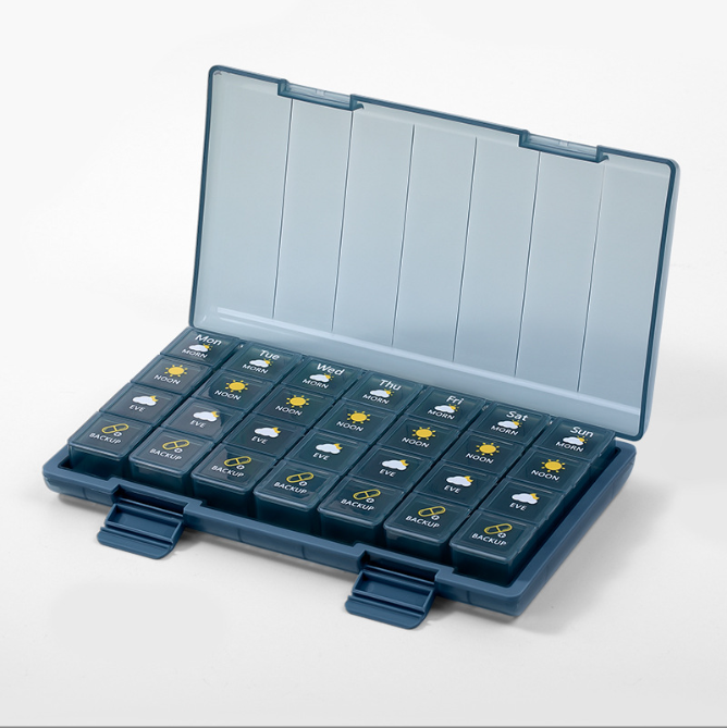 21 Compartment and 28 Compartment Pill Organizer 4 Times a Day, Weekly Pill Case, 7 Day Medication Organizer Large Compartments Travel Supplements Storage Vitamin Container (Blue Brown and Green)