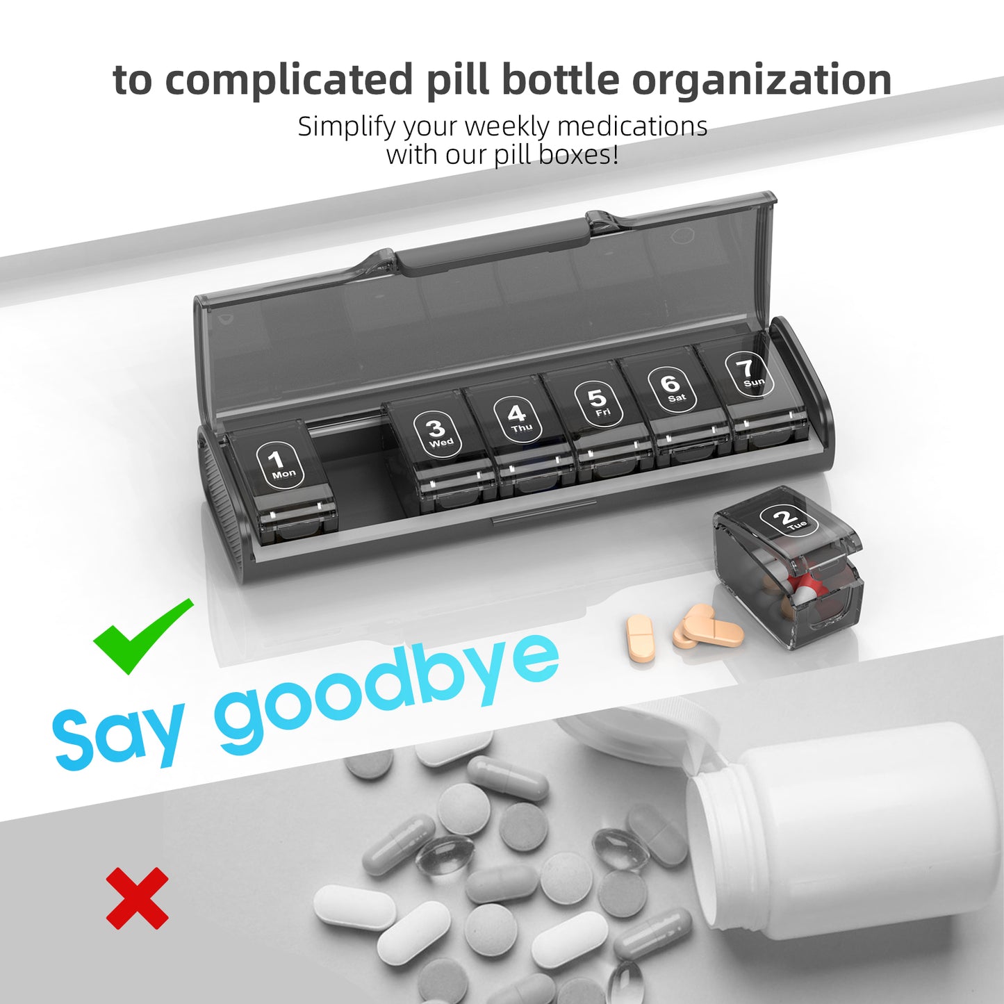 Cute Pill Organizer, Travel Pill Case, 7Grid Pill Storage Box, Moisture Proof Medicine Container Holder for Daily Use