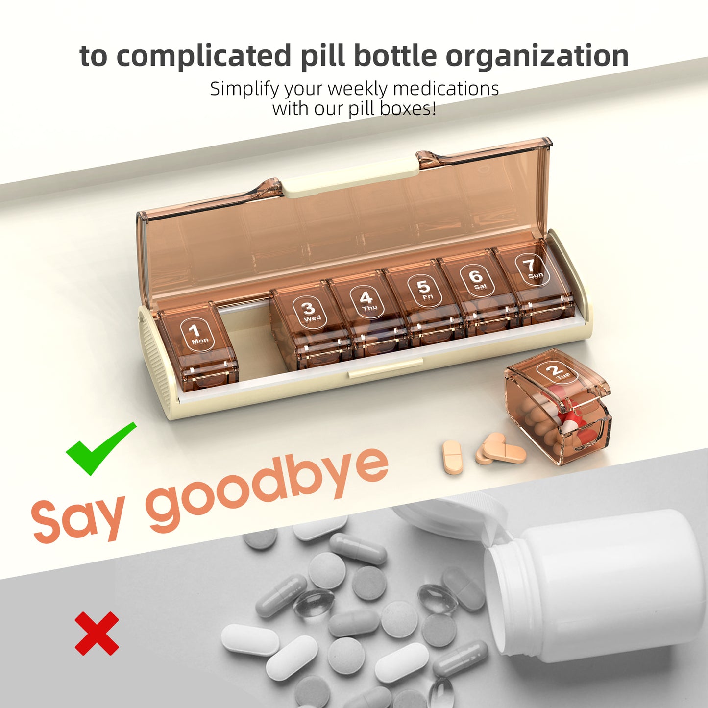 Cute Pill Organizer, Travel Pill Case, 7Grid Pill Storage Box, Moisture Proof Medicine Container Holder for Daily Use