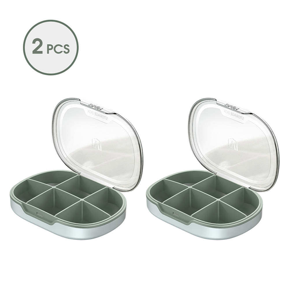 Pill Organizer, Pill Box 2 Pack, Small Pill Case for Purse & Pocket, Daily Medicine Vitamin Pill Box, Fish Oil Box, Supplement Box 2 Pcs (Six-Compartment) 4Color