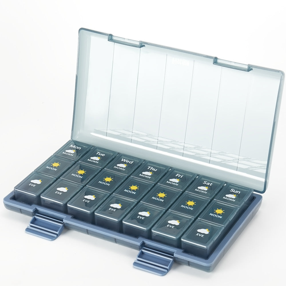 21 Compartment and 28 Compartment Pill Organizer 4 Times a Day, Weekly Pill Case, 7 Day Medication Organizer Large Compartments Travel Supplements Storage Vitamin Container (Blue Brown and Green)