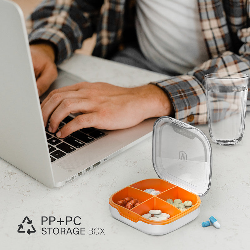 Glosen Pill Organizer Travel,Pill Box, Small Pill Case for Purse & Pocket, 4Compartments Pill Case, Daily Medicine Vitamin Box, Fish Oil Box, Supplement Box (Four-Compartment) (2 Color))