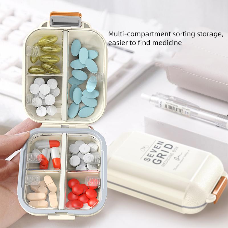 Cute Portable Pill Box, 7 Grid Sub-packaging Pills Sealed Storage Box,Portable Dust-proof Storage Organizer, Pill Storage Box,Travel Medicine Box,Travel Essentials