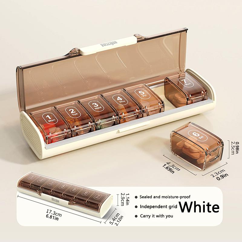 Cute Pill Organizer, Travel Pill Case, 7Grid Pill Storage Box, Moisture Proof Medicine Container Holder for Daily Use