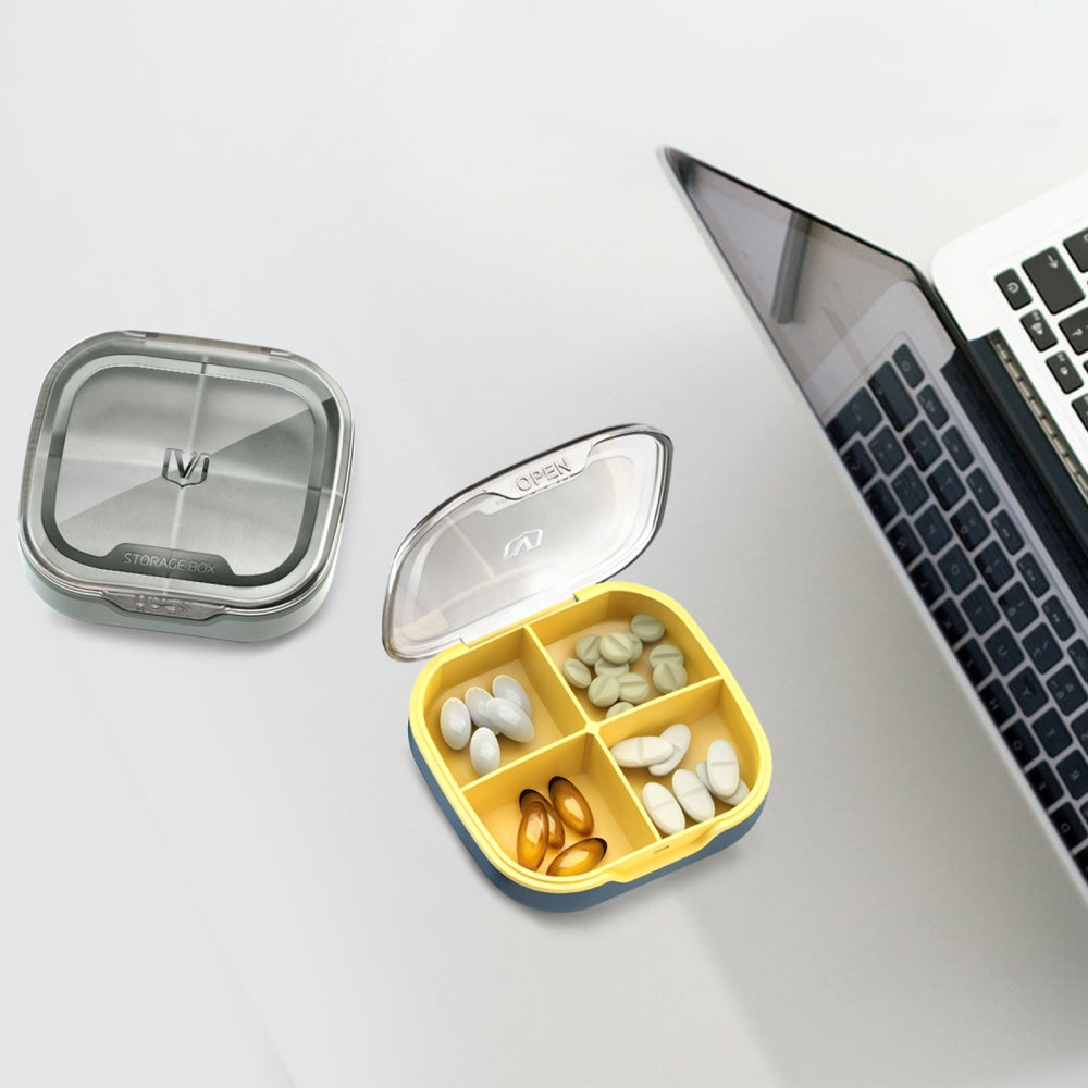 Glosen Pill Organizer Travel,Pill Box, Small Pill Case for Purse & Pocket, 4Compartments Pill Case, Daily Medicine Vitamin Box, Fish Oil Box, Supplement Box (Four-Compartment) (2 Color))