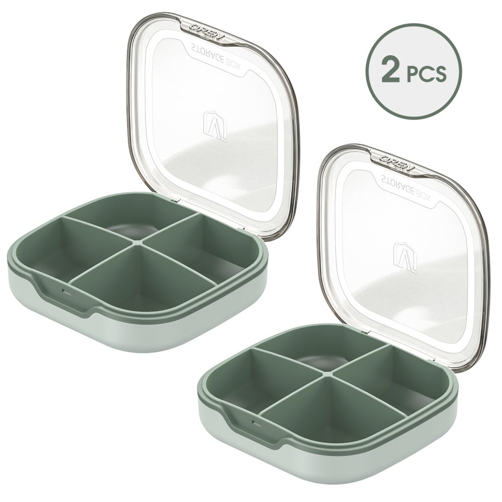 Glosen Pill Organizer Travel,Pill Box, Small Pill Case for Purse & Pocket, 4Compartments Pill Case, Daily Medicine Vitamin Box, Fish Oil Box, Supplement Box (Four-Compartment) (2 Color))