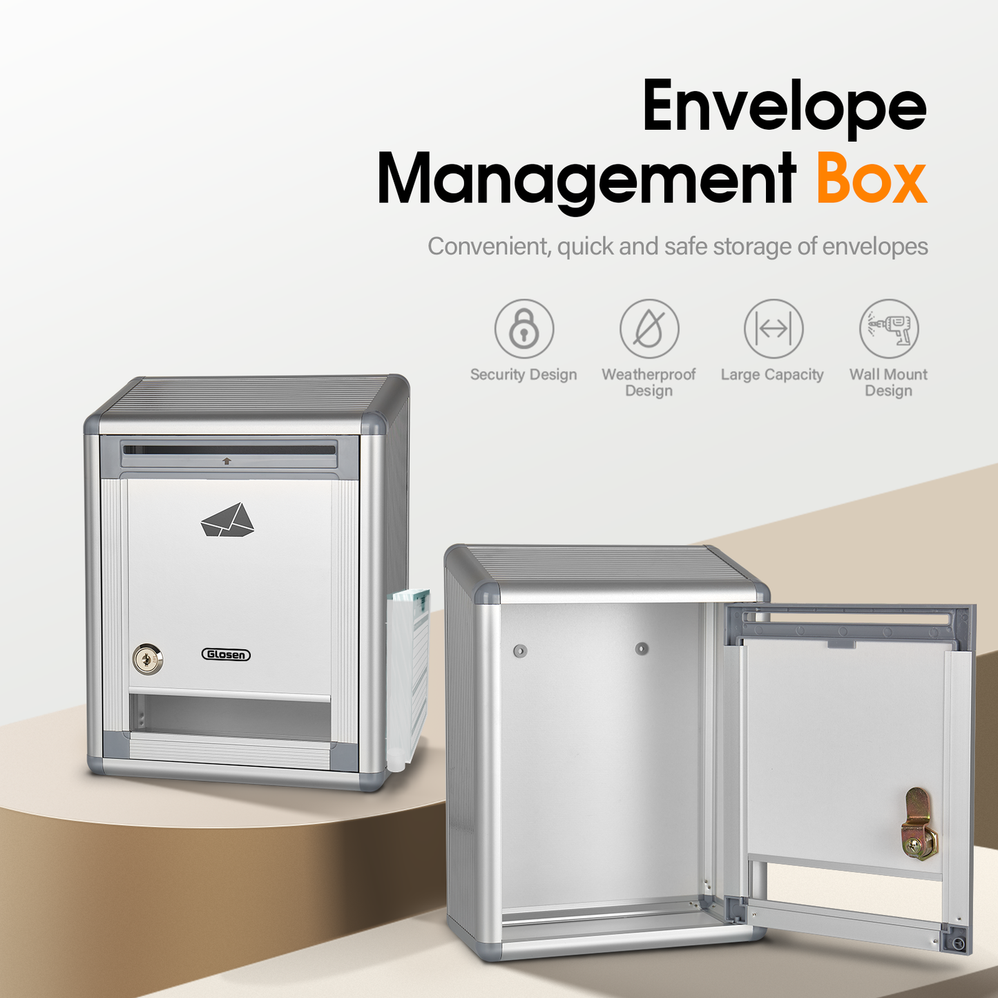 Suggestion Box with Key, Aluminum Wall Mounted Donation Box with Lock,8.46 * 4.33 * 11.22 inch, Ballot Box with Slot & 50pcs Suggestion Cards