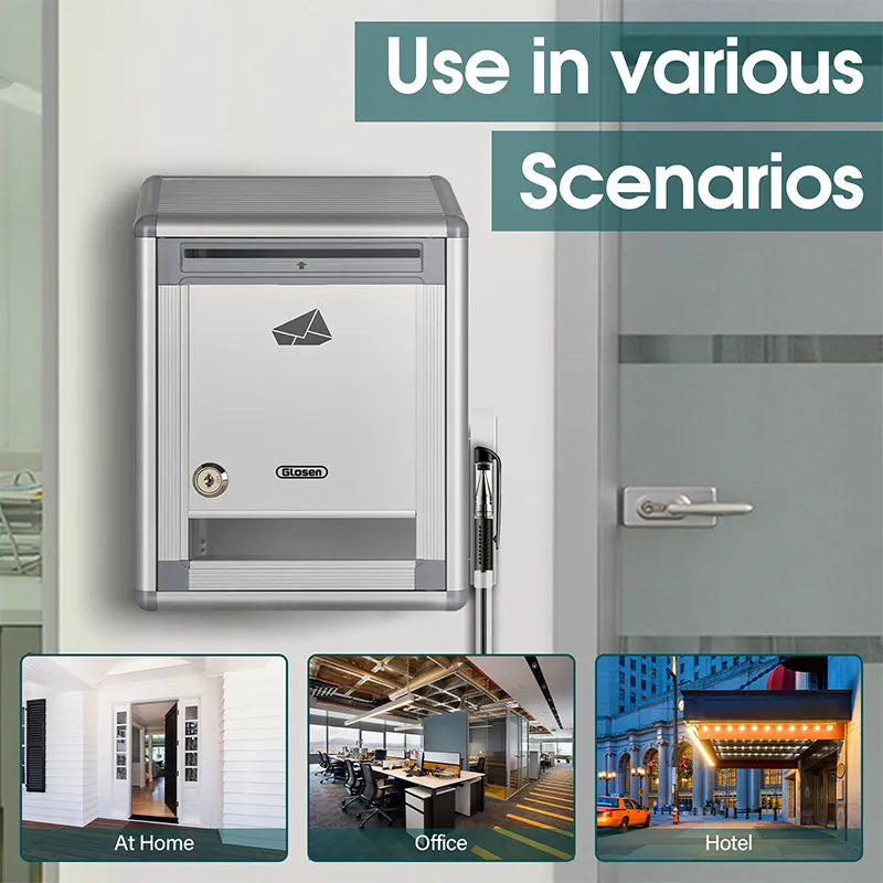 Suggestion Box with Key, Aluminum Wall Mounted Donation Box with Lock,8.46 * 4.33 * 11.22 inch, Ballot Box with Slot & 50pcs Suggestion Cards