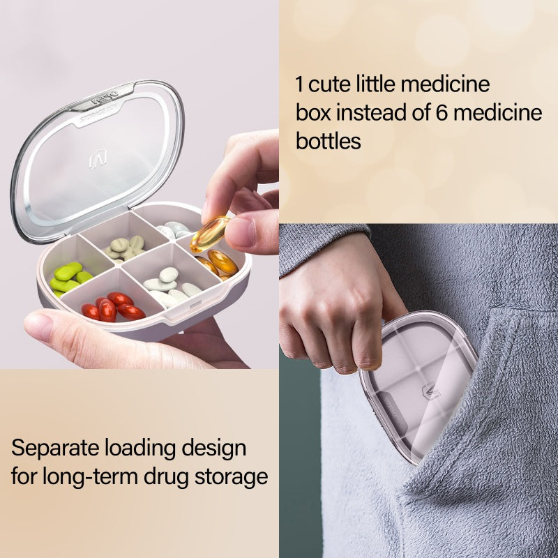 Pill Organizer, Pill Box 2 Pack, Small Pill Case for Purse & Pocket, Daily Medicine Vitamin Pill Box, Fish Oil Box, Supplement Box 2 Pcs (Six-Compartment) 4Color