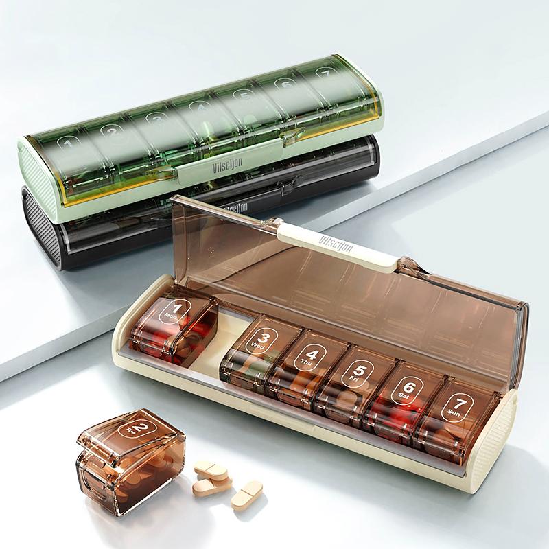 Cute Pill Organizer, Travel Pill Case, 7Grid Pill Storage Box, Moisture Proof Medicine Container Holder for Daily Use