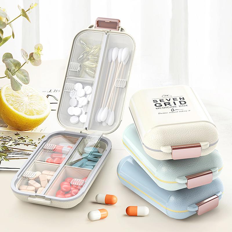 Cute Portable Pill Box, 7 Grid Sub-packaging Pills Sealed Storage Box,Portable Dust-proof Storage Organizer, Pill Storage Box,Travel Medicine Box,Travel Essentials