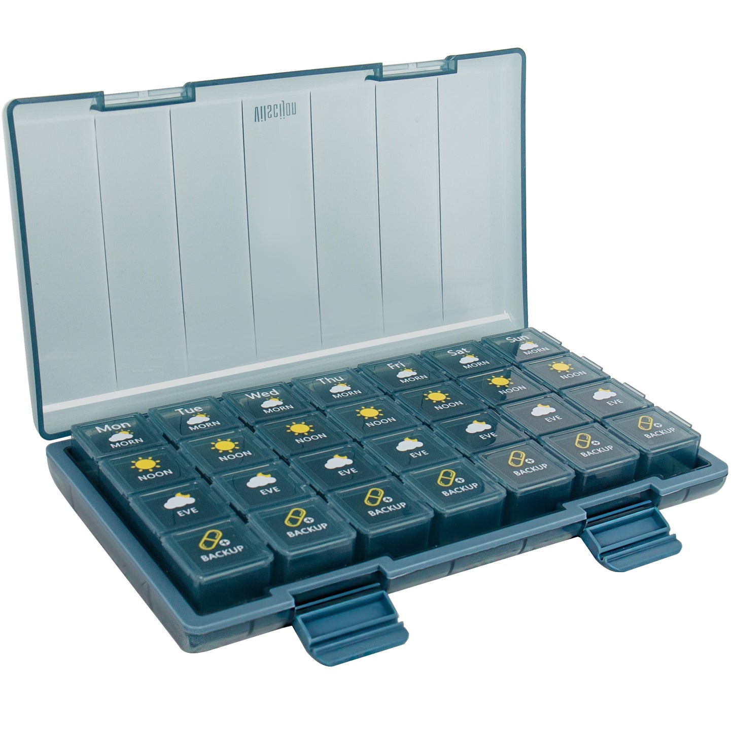 Glosen 28 Compartment Pill Organizer for Pills/Vitamins/Fish Oil/Supplements (Blue、Black and Green)