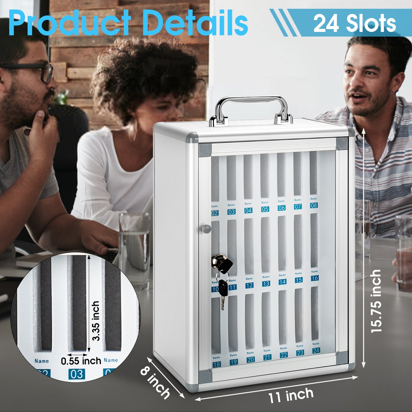 24 Slots and 36 Slots Aluminum Cell Phone Holder Classroom Meeting Room,Cell Phone Jail Lock Box Storage Cabinet Pocket Chart with Handle and Security Lock for Office