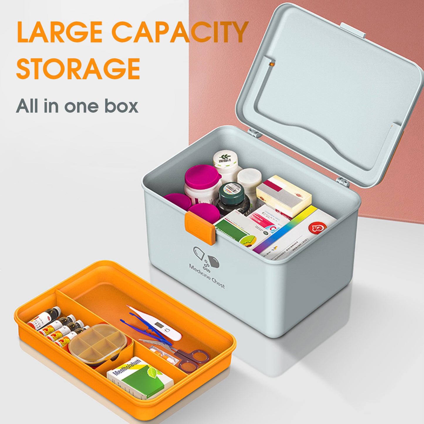 Medicine Lock  Storge Box,(Dispenser + pill cutter)，Storage Organizer, Household Portable Sundries Storage Box, Home Organizer，Large capacity storage box