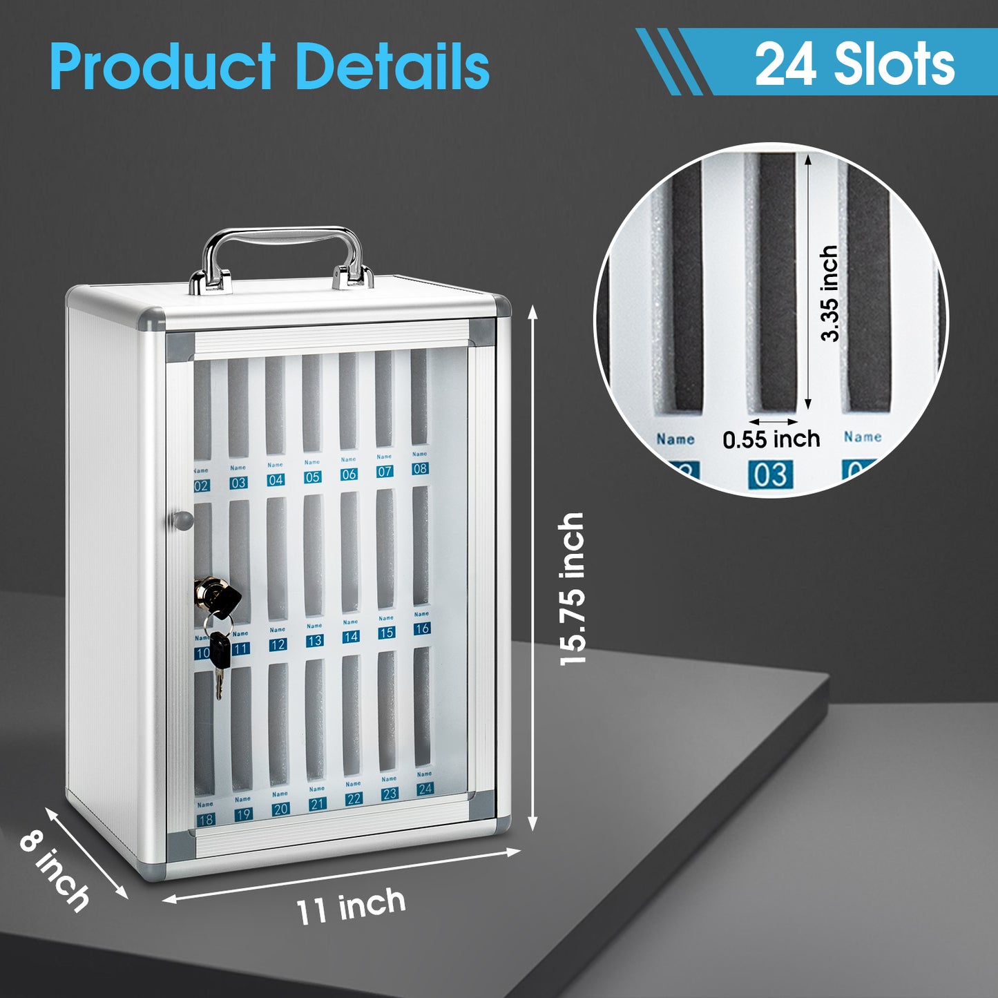 24 Slots and 36 Slots Aluminum Cell Phone Holder Classroom Meeting Room,Cell Phone Jail Lock Box Storage Cabinet Pocket Chart with Handle and Security Lock for Office