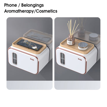 Household Essentials Bathroom Wall Tissue Storage Box with Waterproof Tape Drawer - Family Organizer Gift Decoration Shelf