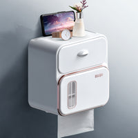 Household Essentials Bathroom Wall Tissue Storage Box with Waterproof Tape Drawer - Family Organizer Gift Decoration Shelf