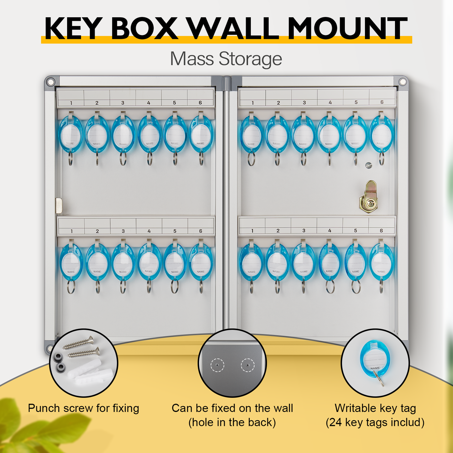 Key Cabinet, Key Organizer Lock Box Key Box Wall Mount with Lock and Key Tag for House Keys Outdoor 10.82 * 2.55 * 18.9 Inch【48 Slots】and 8.46 * 2.5 * 13 Inch 【24 Slots】