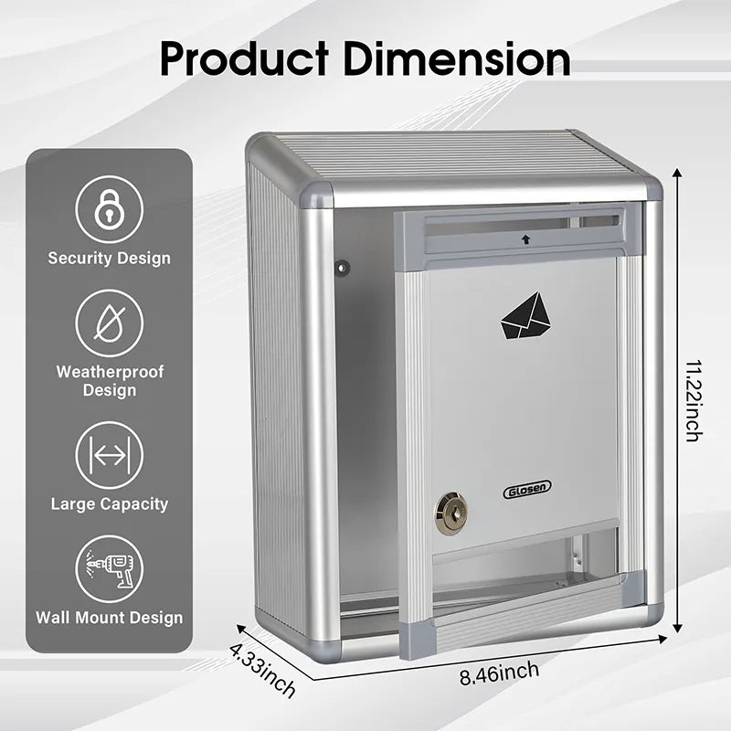 Suggestion Box with Key, Aluminum Wall Mounted Donation Box with Lock,8.46 * 4.33 * 11.22 inch, Ballot Box with Slot & 50pcs Suggestion Cards